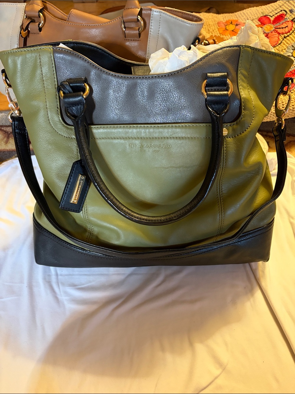 The Sak Olive, Black & Gray Leather Tote
